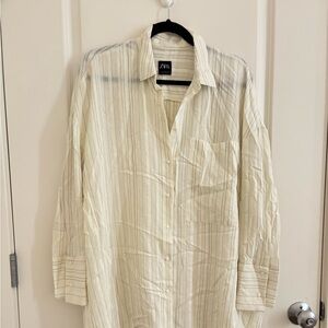 Zara Ivory Striped Oversized Long Sleeve Shirt